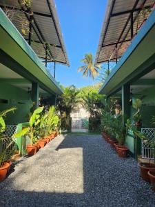 a courtyard with potted plants in a building at Florin Stays in Chapora +33 photos