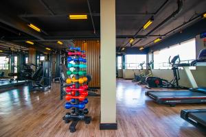 a gym with a bunch of treadmills and machines at OZPED Flats Particulares Edifício Brasília Lets Ideia in Brasilia +202 photos