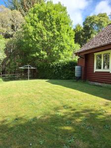 a yard next to a house with a grass yard at Springburncabins in Elgin