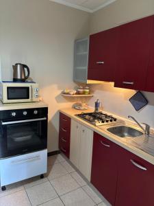 a kitchen with a stove and a microwave at Casa Minerva in Intra