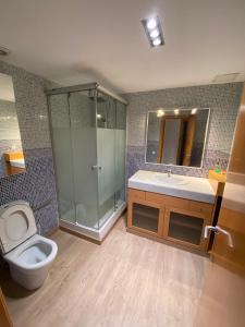 un bagno con wc, doccia e lavandino di Piso céntrico reformado a Torredembarra