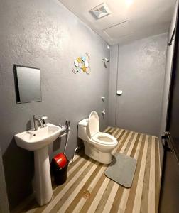 a small bathroom with a toilet and a sink at Shanti's Inn in General Luna