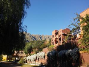a row of trees with white flowers on a street at La Loma Resort in Merlo