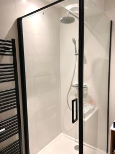 a shower with a glass door in a bathroom at Maison Auros in Ambérieu-en-Bugey +19 photos