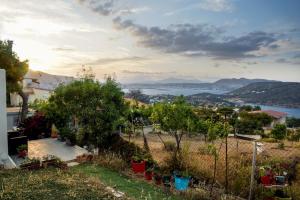 a garden with a view of the water at Athena's Garden House in Porto Rafti