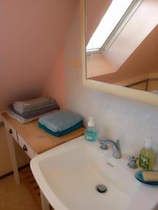 a bathroom with a sink and a mirror at Studio charmant in Fouesnant