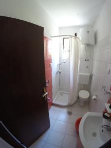 y baño con ducha, aseo y lavamanos. en Apartment Kotor-Andrija Jovanovic, en Kotor