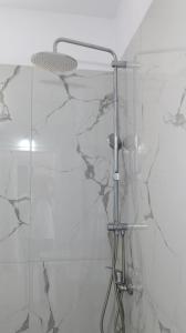 a shower in a bathroom with a glass wall at Franko in Delvinë