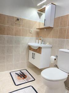 a bathroom with a toilet and a sink at Arya nature çiftlik in Marmaris