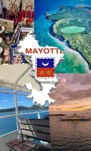 a collage of photos of a cruise ship at Escale in Mamoudzou