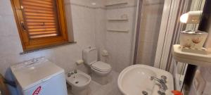 a small bathroom with a toilet and a sink at Riposto Sea & Etna View Retreat in Riposto