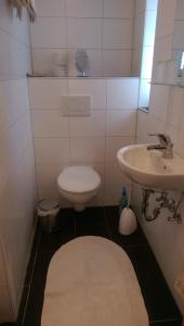 a small bathroom with a sink and a toilet at Ferienweingut Arnold Thiesen in Bruttig-Fankel