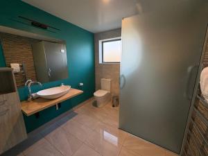 ein Badezimmer mit Waschbecken und Toilette in der Unterkunft Boulder 15 in Lake Tekapo + 6 Fotos