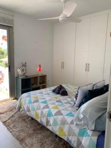 a bedroom with a large bed and a ceiling at Villa Serena near the beach in Mijas Costa +41 photos