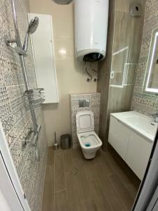 a small bathroom with a toilet and a sink at Студио Larimar in Lozenets +12 photos