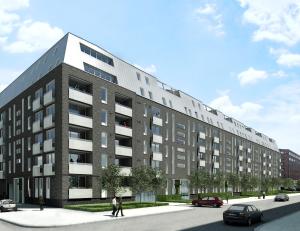 a rendering of a building with people walking in front of it at Thorshavnsgade Apartment in Copenhagen