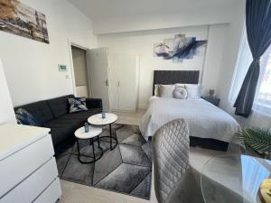 Ένα ή περισσότερα κρεβάτια σε δωμάτιο στο Spacious studio 10 mins to Metro 1 min to the bus