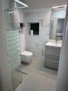 a bathroom with a toilet and a sink at Apartments by the sea Promajna, Makarska - 2588 in Promajna