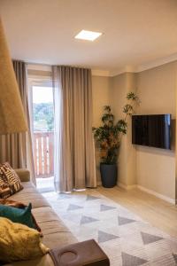 a living room with a couch and a tv at apto Casal Canela in Canela