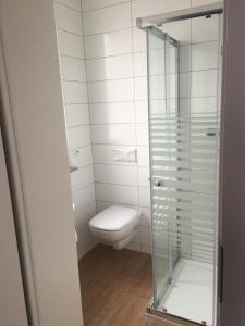 Un baño con inodoro y ducha de cristal. en Grefenstein, en Ettenheim 23 fotos más