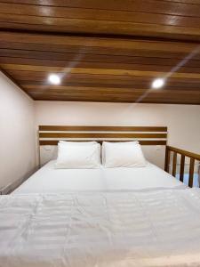 a bedroom with a white bed with two pillows at Home In Dhigurah in Dhigurah +4 photos