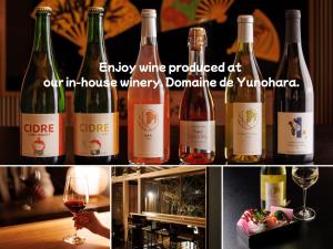 a collage of four different bottles of wine at Oiwakeya Ryokan in Matsumoto