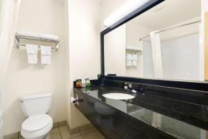 a bathroom with a sink and a toilet and a mirror at Best Western Stateline Lodge in West Siloam Springs +33 photos