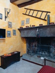 a living room with a fireplace and a tv at Casa del Falco in Vitorchiano