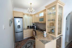 a kitchen with a refrigerator and a counter top at Dream House in Kalymnos