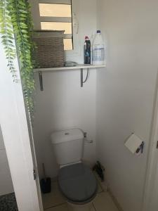 łazienka z toaletą z półką nad nią w obiekcie P'ti caze w mieście Saint-Gilles les Bains