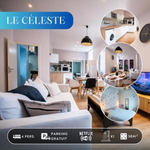 un collage de sala de estar y comedor en Le Céleste, Centre Historique, WIFI-Netflix, en Belfort