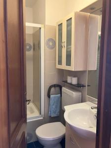 ein kleines Badezimmer mit Toilette und Waschbecken in der Unterkunft AlpNest in Saint Vincent