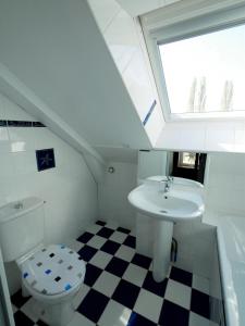 Un baño con inodoro, lavabo y ventana. en LE COSY duplex centre ville, en Betton
