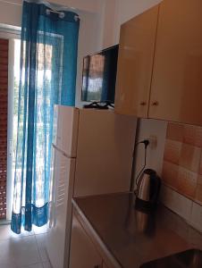 a kitchen with a refrigerator and a window at Olympus apartments 3 in Leptokaria
