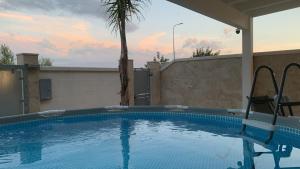a swimming pool on the roof of a house with a palm tree at The Sunflower in Lecce