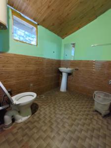 un bagno con un water e un lavandino di Lee Garden Himalayan Wooden Cottages a Kasol Altre 30 foto