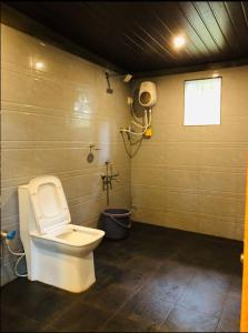 a bathroom with a toilet and a shower in it at Dream Valley resort in Dandeli