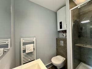 ein kleines Badezimmer mit Toilette und Dusche in der Unterkunft Studio 63 Rénové et Équipé - Nancy Brabois proche CHRU,CESI,FAC in Vandoeuvre-lès-Nancy