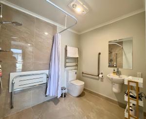 a bathroom with a toilet and a sink and a shower at Tekapo Southern Cross Apartment in Lake Tekapo