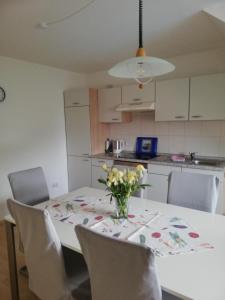 Η κουζίνα ή μικρή κουζίνα στο Ferienwohnung am Bodensee mit 3 Schlafzimmer über 2 Etage mit kleine Balkon bis 7 Personen +25 φωτογραφίες