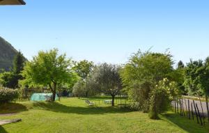 a yard with trees and a fence with a tent at Stunning Apartment In Piano Di Gioviano in Ghivizzano