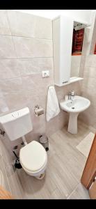 a bathroom with a white toilet and a sink at Apartmani Deniza 2 guests in Brodarica +5 photos