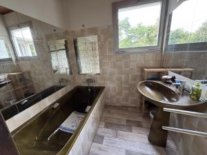 Un baño grande con bañera y lavabo. en La Sauvagine vue mer, en La Vieille Perrotine 13 fotos más