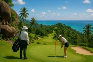 two people playing golf on a golf course at Villa Sabai Lamai in Ban Thung