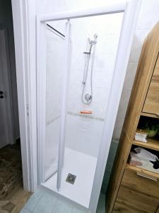 a shower with a glass door in a bathroom at Casa vacanze Stella in Silvi Marina