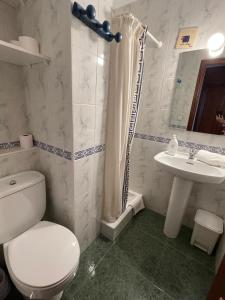 un bagno con un water e un lavandino di Apartamento CAMINO MOZÁRABE a Doña Mencía Altre 10 foto