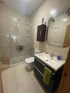 un bagno con lavandino, doccia e WC di Acogedor piso en Benissanó a Benisanó