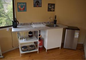 a kitchen with a counter and a sink and a refrigerator at Refugio de Montaña in San Francisco +17 photos