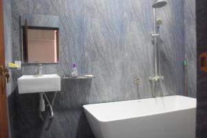 アヌラーダプラにあるVishaka Holiday Homeの洗面台、シャワー、トイレ付きのバスルーム
