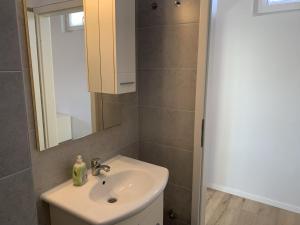 a bathroom with a sink and a mirror at Vinka Apartment in Sreser +14 photos